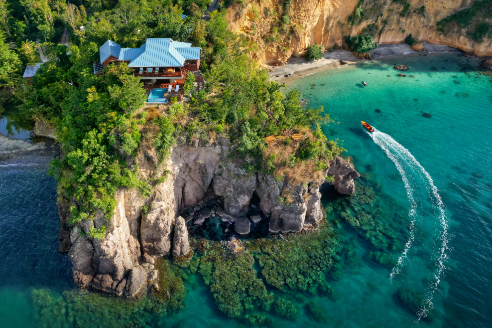 scenic ocean front cliffside villa at Secret Bay resort in Dominica