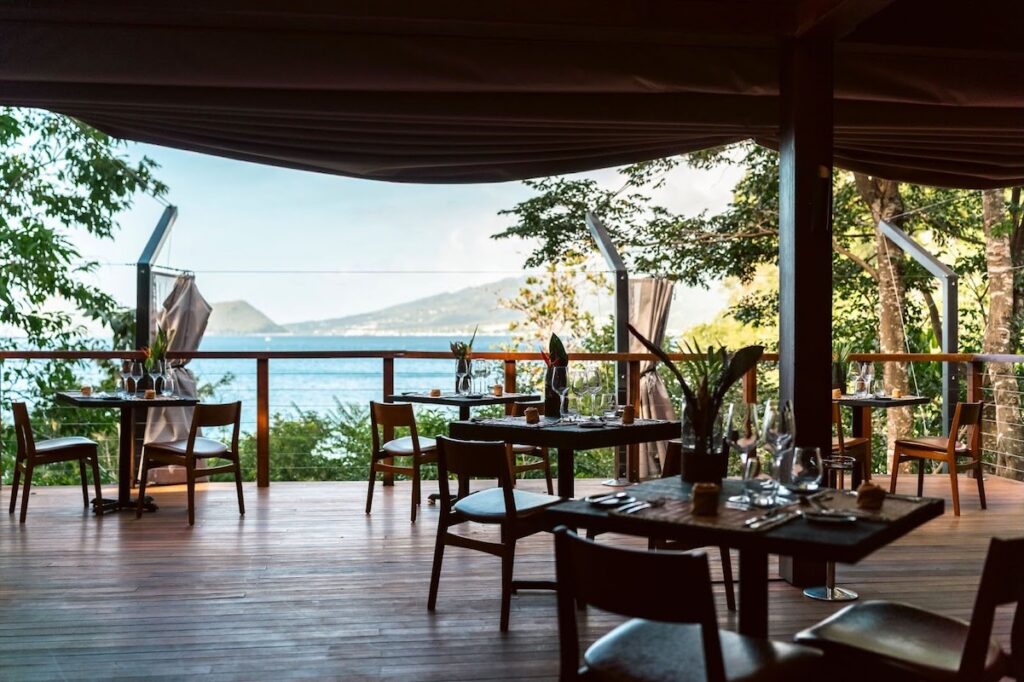 Zing Zing dining room above Tibay Beach at Secret Bay in Dominica